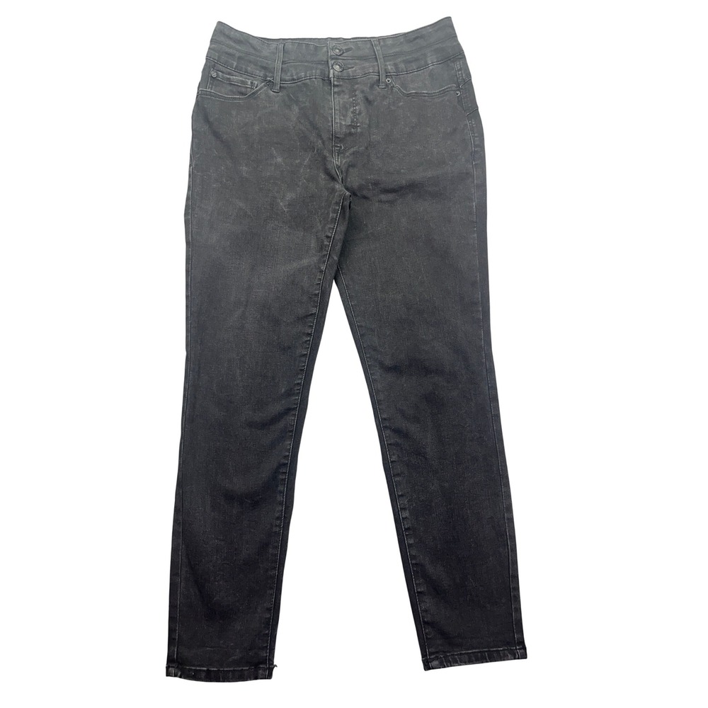 Curve Appeal High Rise Skinny Jeans Black Denim Double Button‎ Sz 10 Fits 30"
